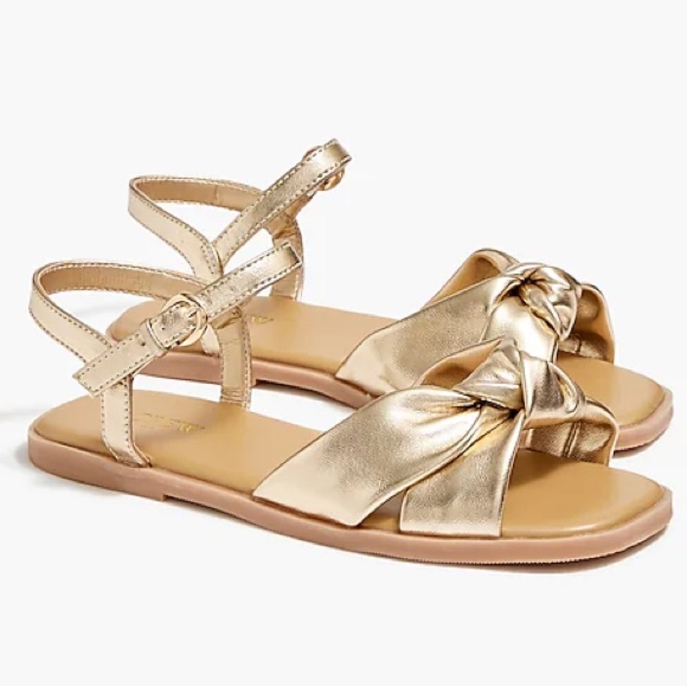 NWT Crewcuts Factory Girls’ Square-Toe Knot Sandals in Gold Size K12